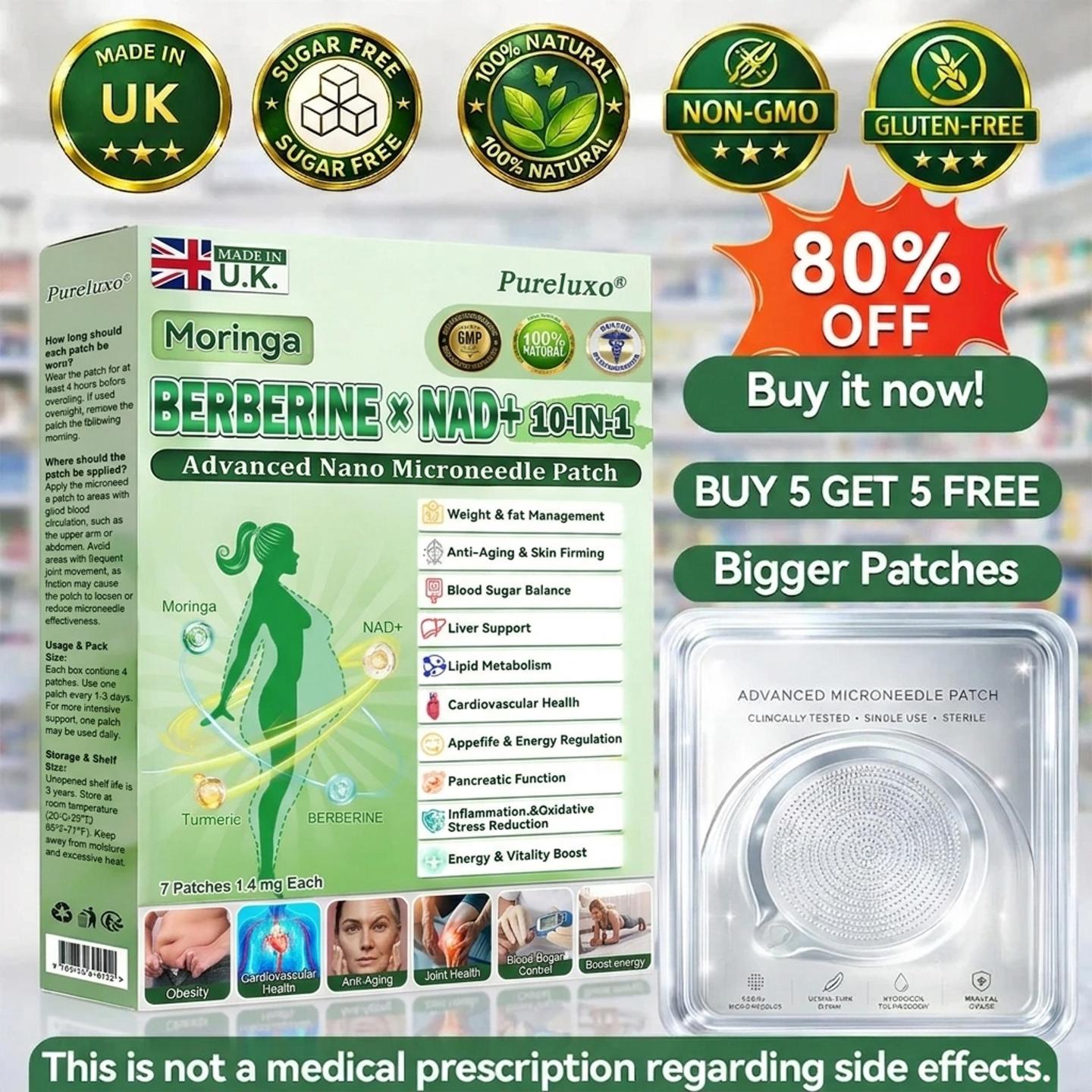 𝙋𝙪𝙧𝙚𝙡𝙪𝙭𝙤® 𝑴𝒐𝒓𝒊𝒏𝒈𝒂 & 𝑩𝒆𝒓𝒃𝒆𝒓𝒊𝒏𝒆 10-𝑰𝑵-1 𝑨𝒅𝒗𝒂𝒏𝒄𝒆𝒅 𝑵𝒂𝒏𝒐 𝑴𝒊𝒄𝒓𝒐𝒏𝒆𝒆𝒅𝒍𝒆 𝑷𝒂𝒕𝒄𝒉 (𝐎𝐧𝐜𝐞 𝐃𝐚𝐢𝐥𝐲, 𝐯𝐢𝐬𝐢𝐛𝐥𝐞 𝐜𝐡𝐚𝐧𝐠𝐞𝐬 𝐢𝐧 𝟕 𝐝𝐚𝐲𝐬）𝐎𝐛𝐞𝐬𝐢𝐭𝐲, 𝐃𝐢𝐚𝐛𝐞𝐭𝐞𝐬, 𝐒𝐥𝐞𝐞𝐩 𝐀𝐩𝐧𝐞𝐚, 𝐀𝐧𝐝 𝐉𝐨𝐢𝐧𝐭 𝐈𝐬𝐬𝐮𝐞𝐬☘️